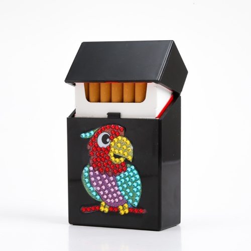 Puzdro na cigarety zdobením papagája z diamantovej skladačky